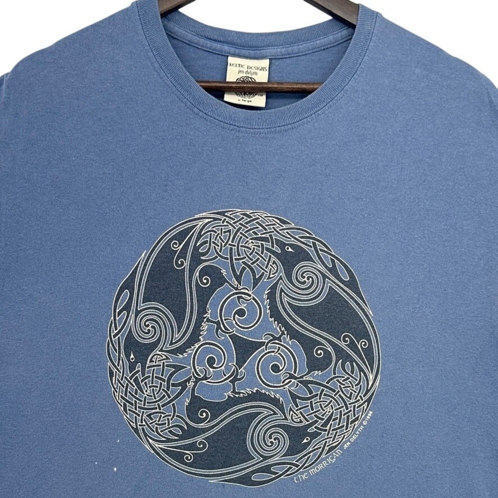 VTG 1996 Jen Delyth Keltic Designs The Morrigan T-Shirt XL Blue Made USA 1990s